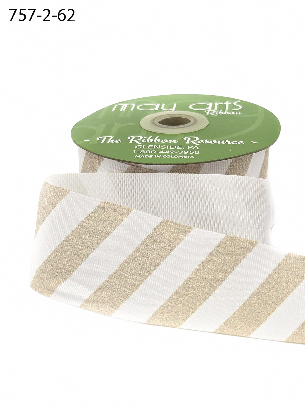 2 Inch Modern Diagonal Striped Nude Champagne/White Grosgrain Ribbon With Woven Edge