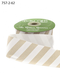 2 Inch Modern Diagonal Striped Nude Champagne/White Grosgrain Ribbon With Woven Edge