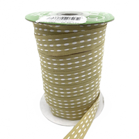 5/8 Inch Tan/White Grosgrain Triple Woven Thread With Woven Edge Ribbon