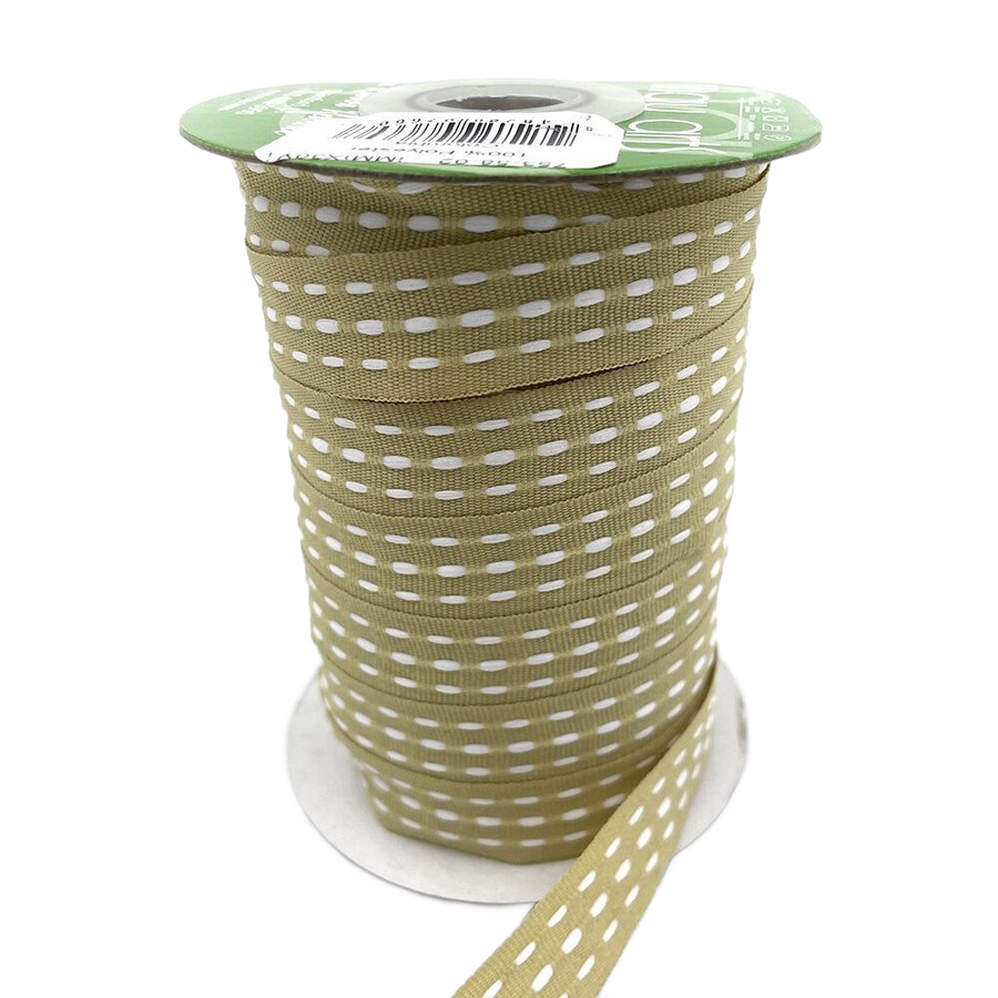 5/8 Inch Tan/White Grosgrain Triple Woven Thread With Woven Edge Ribbon