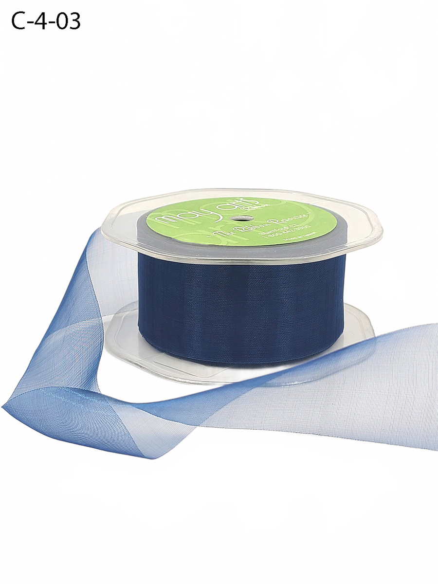 1.5 Inch Soft Shimmer Navy Sheer Ribbon With Cut Edge