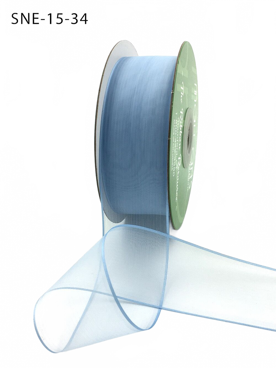 1.5 Inch Soft Light Blue Sheer Ribbon With Thin Solid Edge