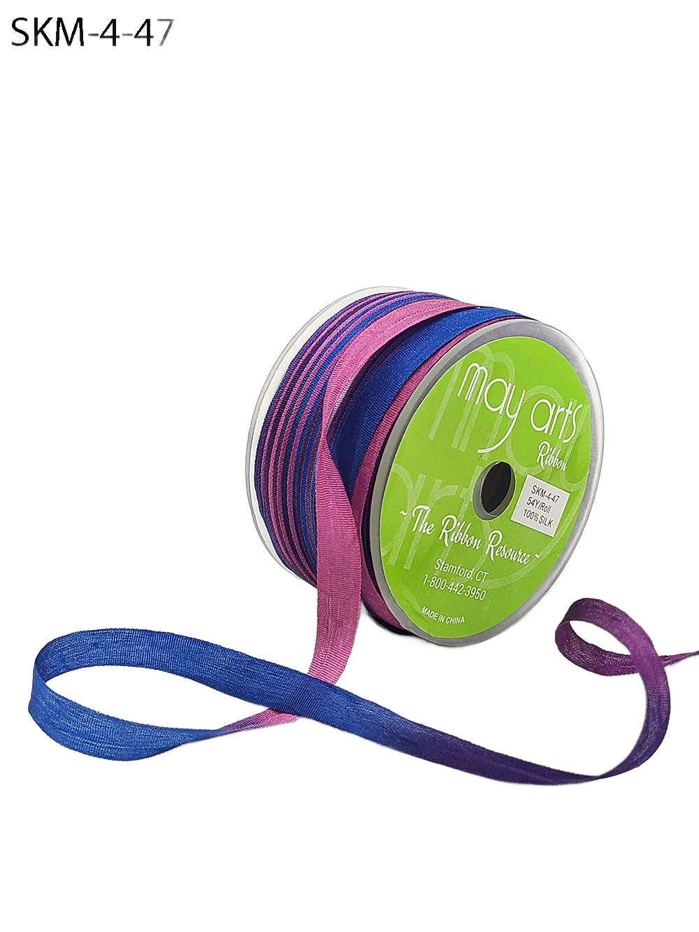 1/4 Inch 100% Hand-Dyed Variegated (Multi-Color) Blue/Purple Silk Ribbon With Woven Edge