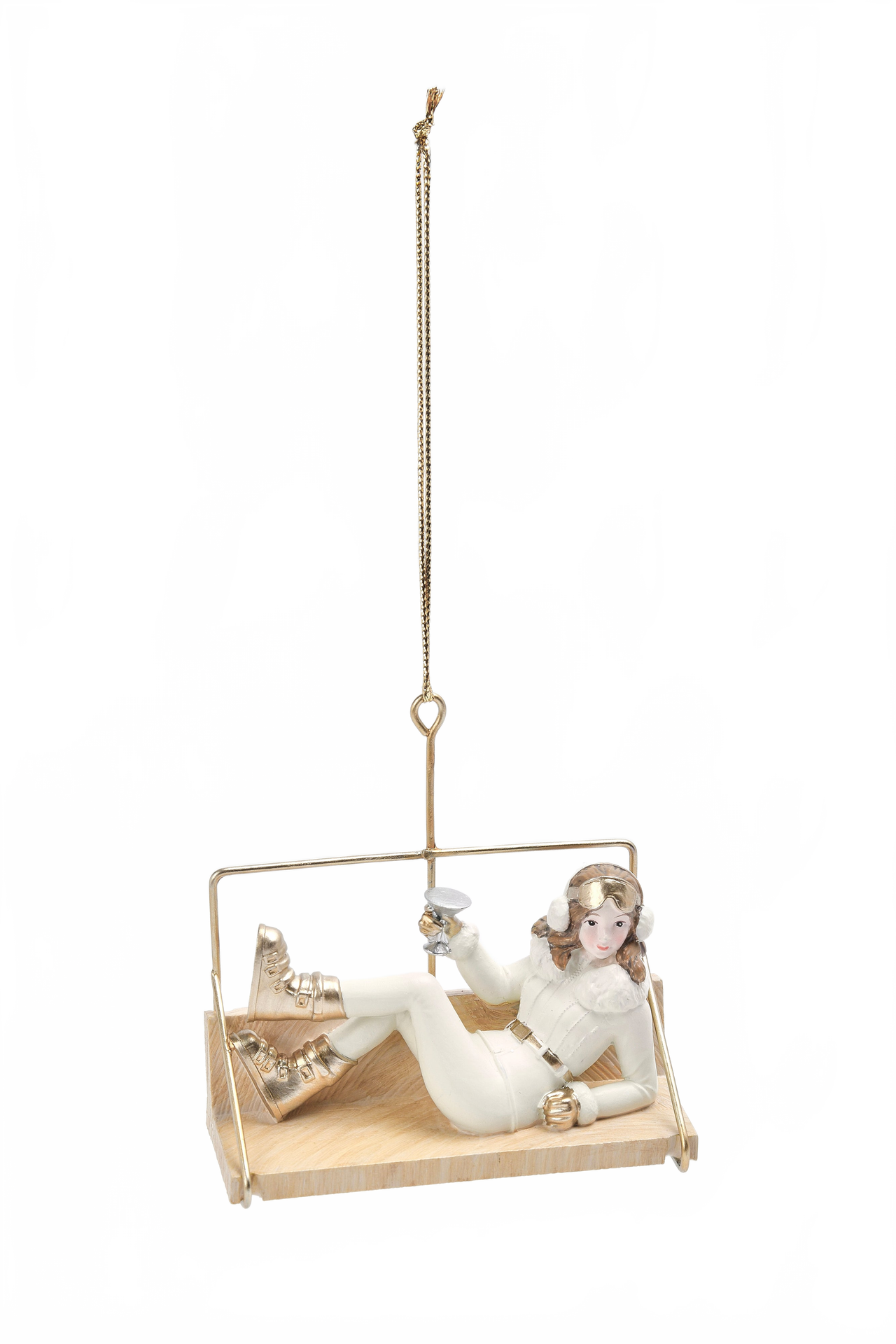 Ski Lady Drinking Cocktail Ornament