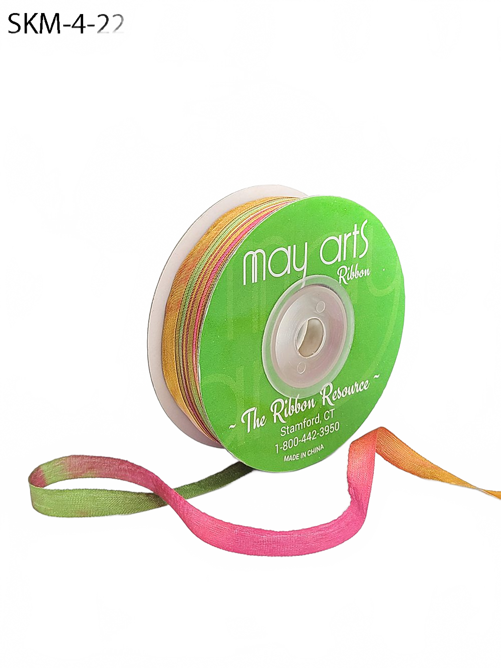 1/4 Inch 100% Hand-Dyed Variegated (Multi-Color) Fuchsia/Green Silk Ribbon With Woven Edge