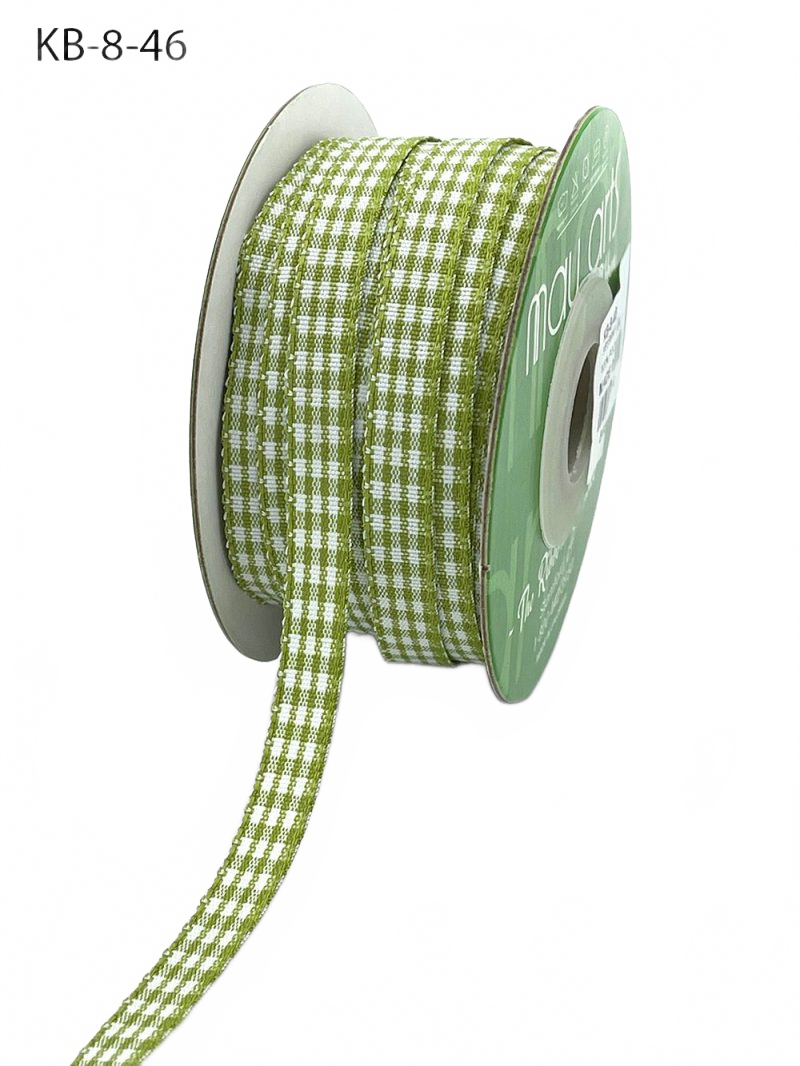 3/8 Inch Checkered Light Green Ribbon With Woven Edge