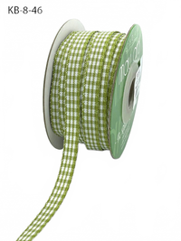 3/8 Inch Checkered Light Green Ribbon With Woven Edge