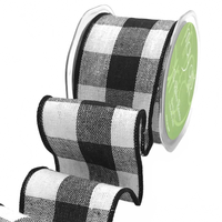 2.5 Inch Buffalo Check Black/White Ribbon With Wired Edge