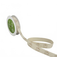 3/4 Inch Ivory Gingerbread Man Canvas Printed Ribbon With Woven Edge
