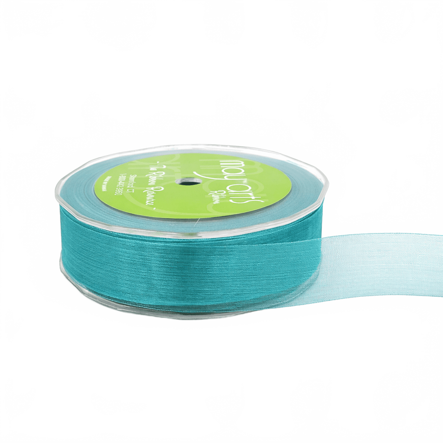 1 Inch Soft Shimmer Teal Sheer Ribbon With Cut Edge
