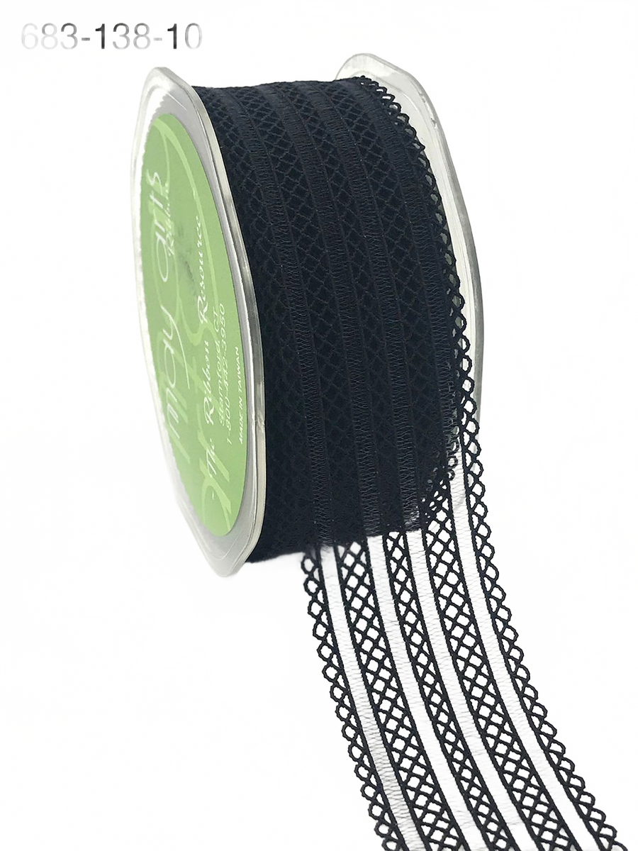 1 3/8 Inch Black Sheer Elastic Lace Ribbon With Scalloped Edge
