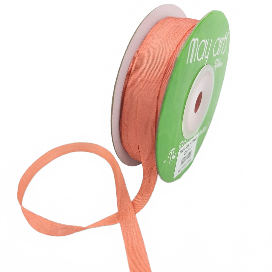 100% Hand-Dyed 1/4 Inch Terra Cotta Silk Ribbon With Woven Edge