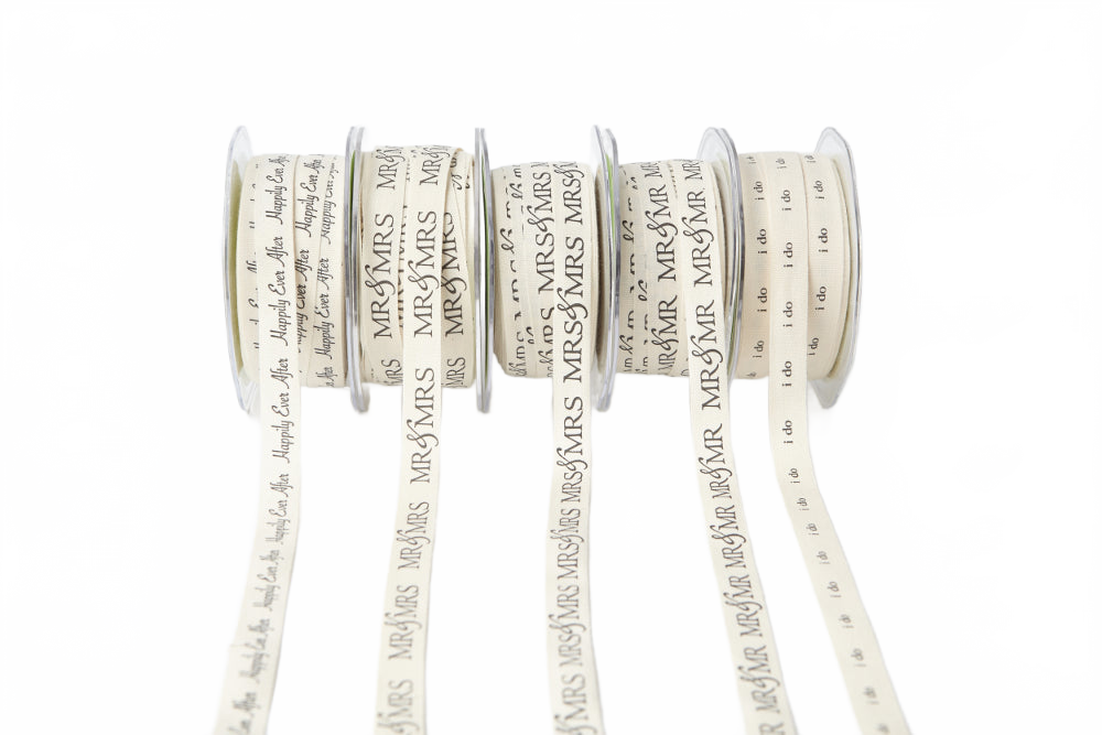 1/2 Ivory Canvas Printed Wedding Ribbon With Woven Edge