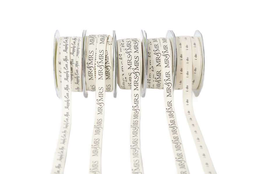1/2 Ivory Canvas Printed Wedding Ribbon With Woven Edge