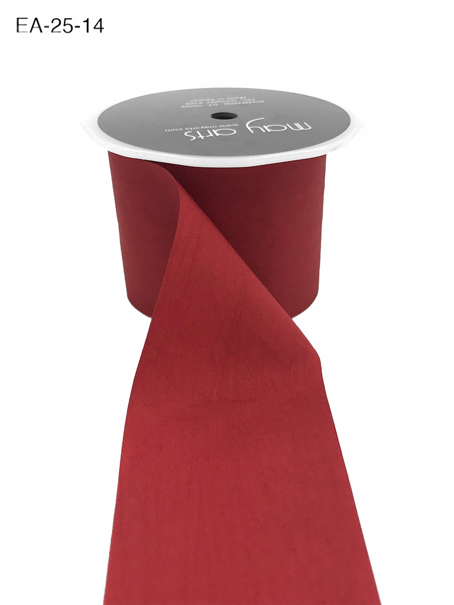 2.5 Inch Wrinkled Faux Red Silk Ribbon With Cut Edge