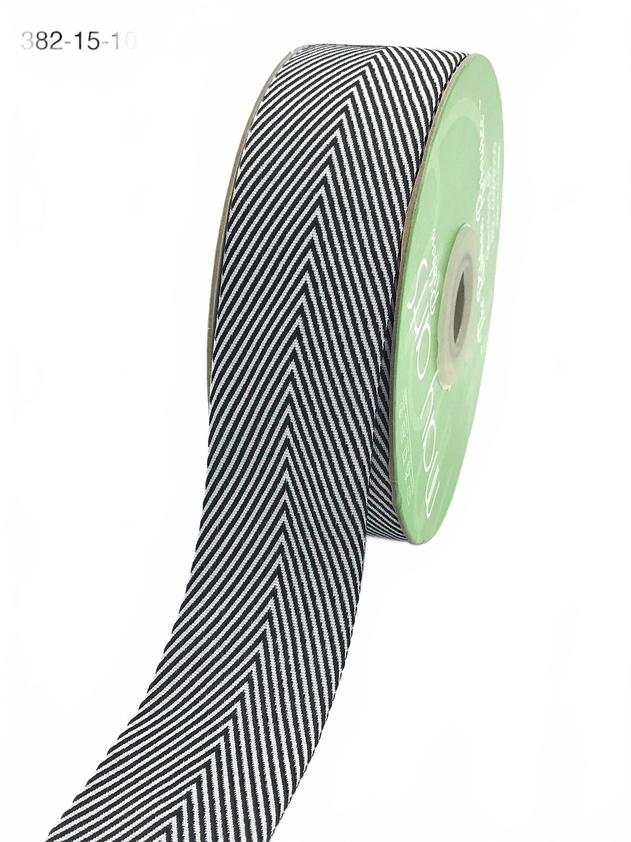 1.5 Inch Black Twill Chevron Stripe Ribbon With Woven Edge