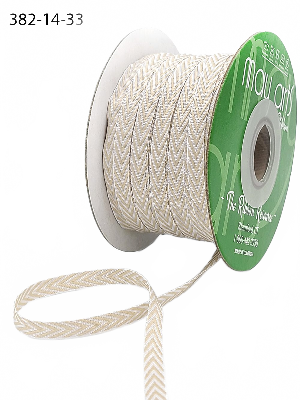 1/4 Inch Light Brown Twill Chevron Stripe Ribbon With Woven Edge