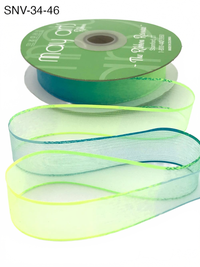 3/4 Inch Soft Variegated (Multi-Color) Neon Green/Neon Blue Sheer Ribbon With Thin Solid Edge