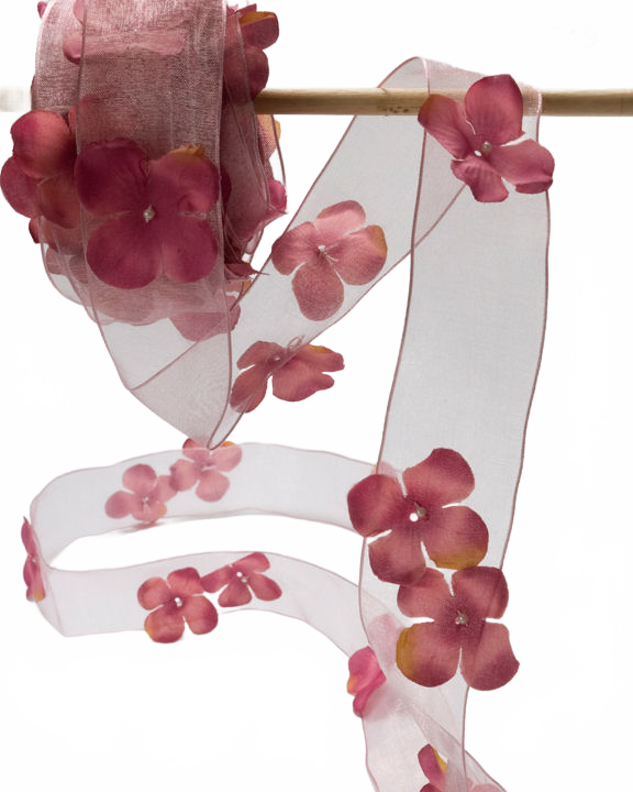 1.5 Inch Flower With Pearl Ribbon Garland