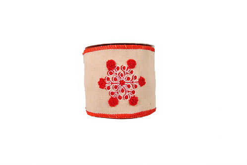 Ribbon 4" Embroider Snowflake Natural