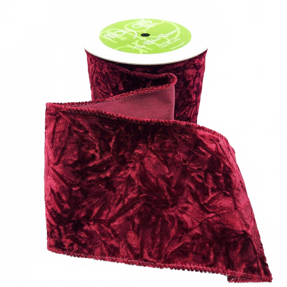 4 Inch Crushed Burgundy Velvet Ribbon With Wired Edge