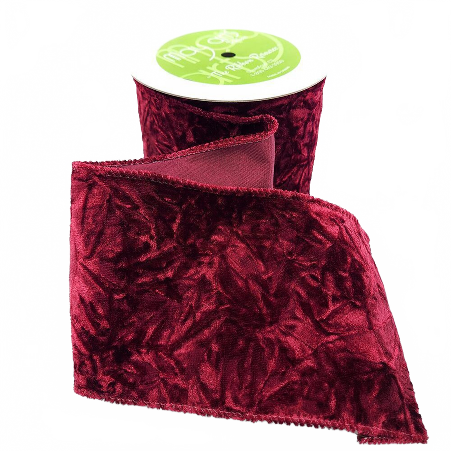 4 Inch Crushed Burgundy Velvet Ribbon With Wired Edge