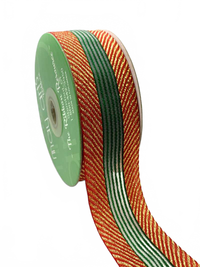 ~1.5 Inch (37Mm) Herringbone With Center Stripes Farmhouse Christmas Ribbon