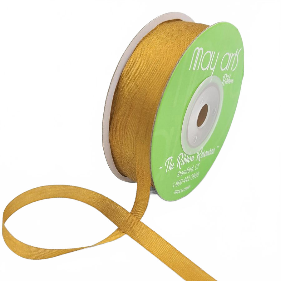 100% Hand-Dyed 1/4 Inch Antique Gold Silk Ribbon With Woven Edge