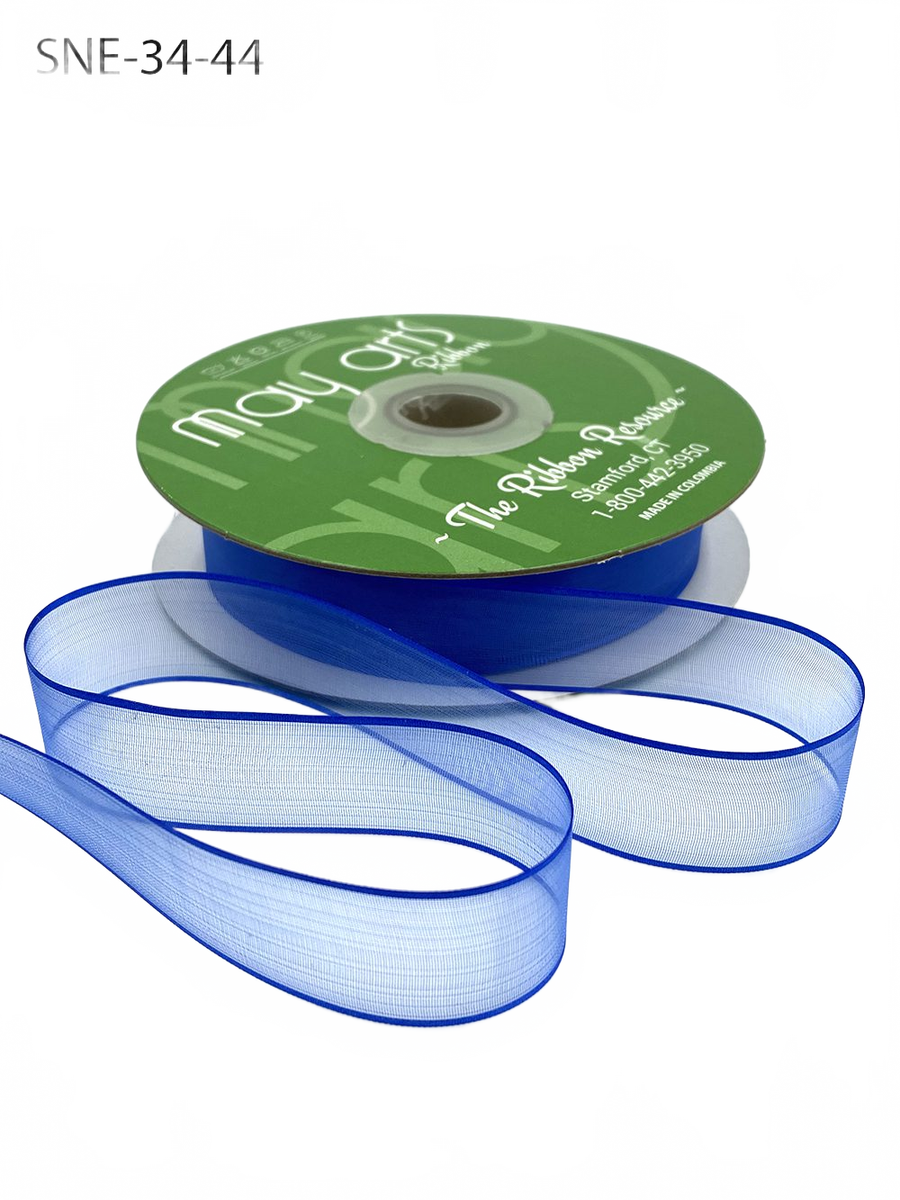 ~3/4 Inch Soft Royal Blue Sheer Ribbon With Thin Solid Edge