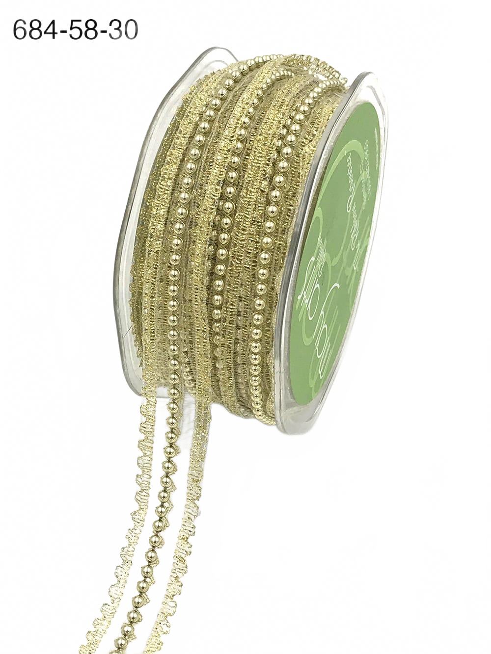 5/8 Inch Gold Sheer Lace Trim With Pearl Center Ribbon With Scalloped Edge