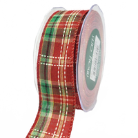 1.5 Inch Wired Tartan Plaid Stitches Christmas Red/Green/White/Gold Ribbon