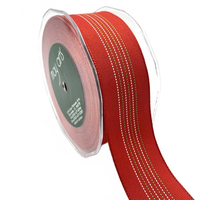 1.5 Inch Woven Center Stitched Striped Christmas Red/Green/White Ribbon
