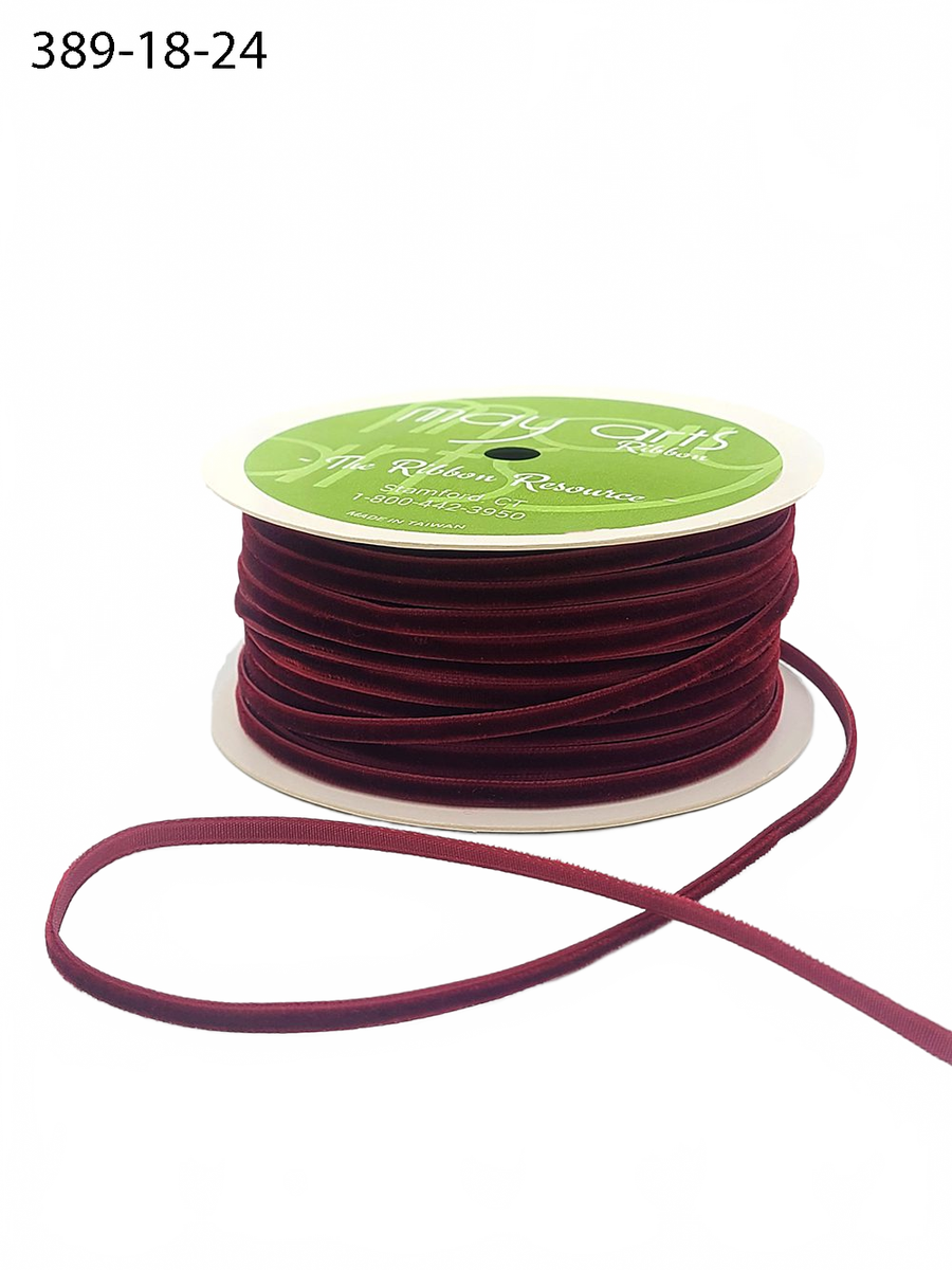 1/8 Inch Burgundy Velvet String Cord Ribbon With Woven Edge