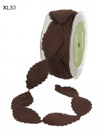 1 Inch Faux Suede Leaves Brown Ribbon With Cut Edge
