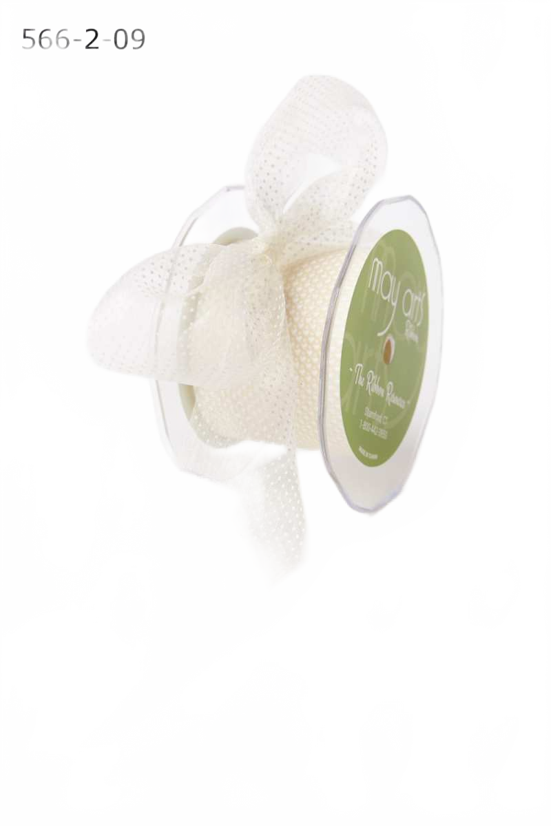 2 Inch Shimmer Ivory/White Sheer Mini White Dot Ribbon With Cut Edge