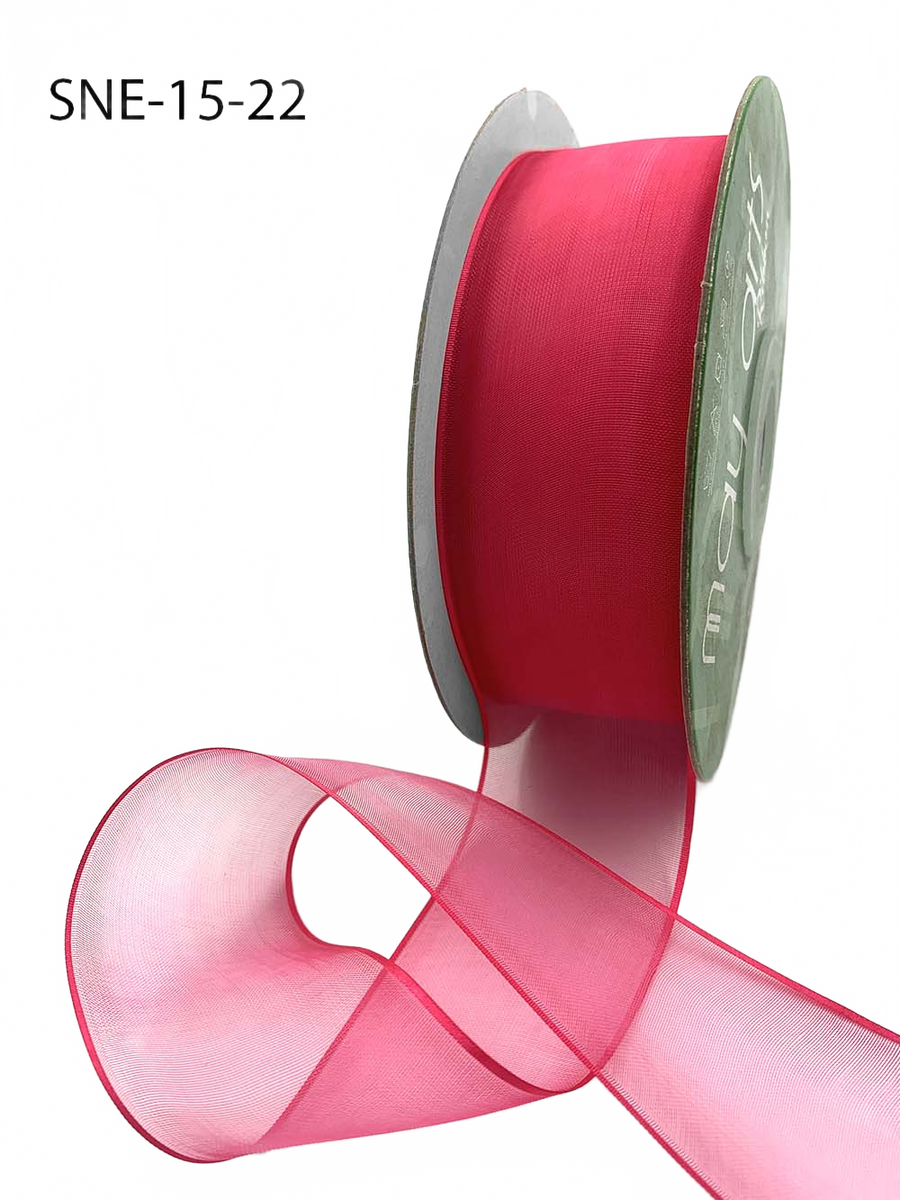 1.5 Inch Soft Fuchsia Sheer Ribbon With Thin Solid Edge