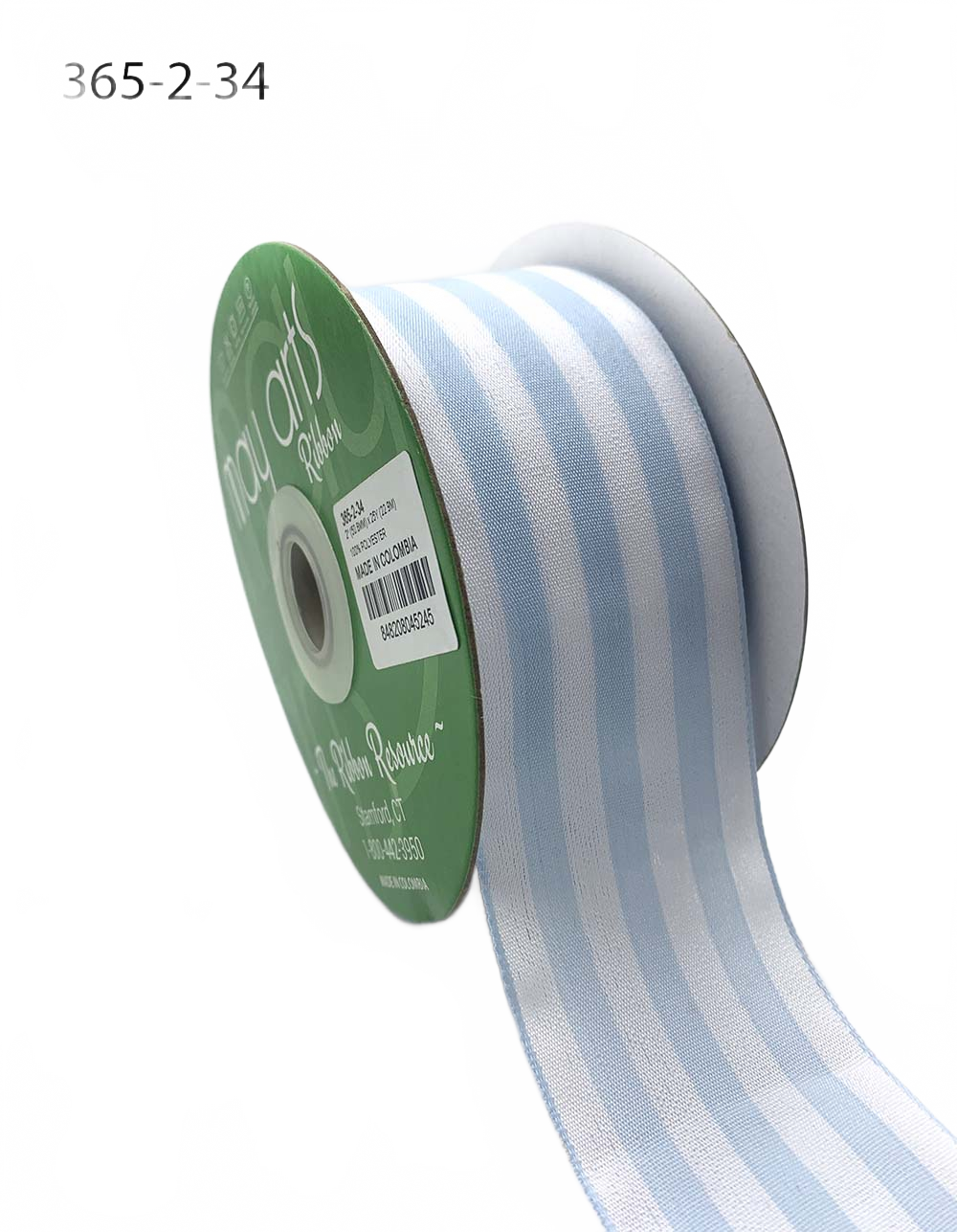 2 Inch Striped Light Blue/White Ribbon With Woven Edge