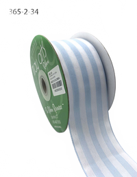 2 Inch Striped Light Blue/White Ribbon With Woven Edge