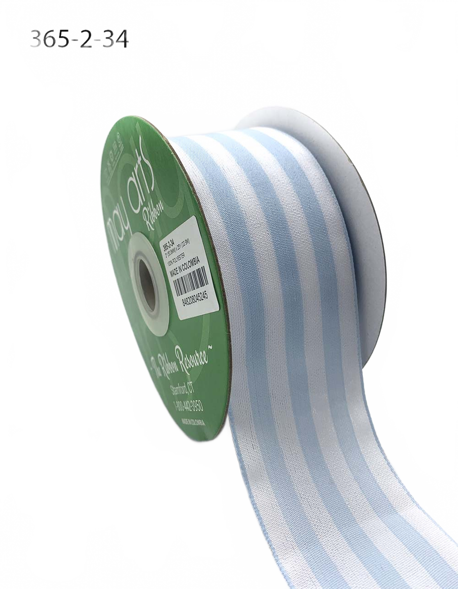 2 Inch Striped Light Blue/White Ribbon With Woven Edge