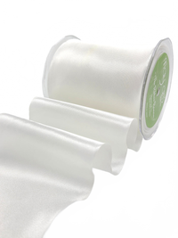 4 Inch Single Faced White Satin Cut On The Bias Ribbon With Wavy Cut Edge
