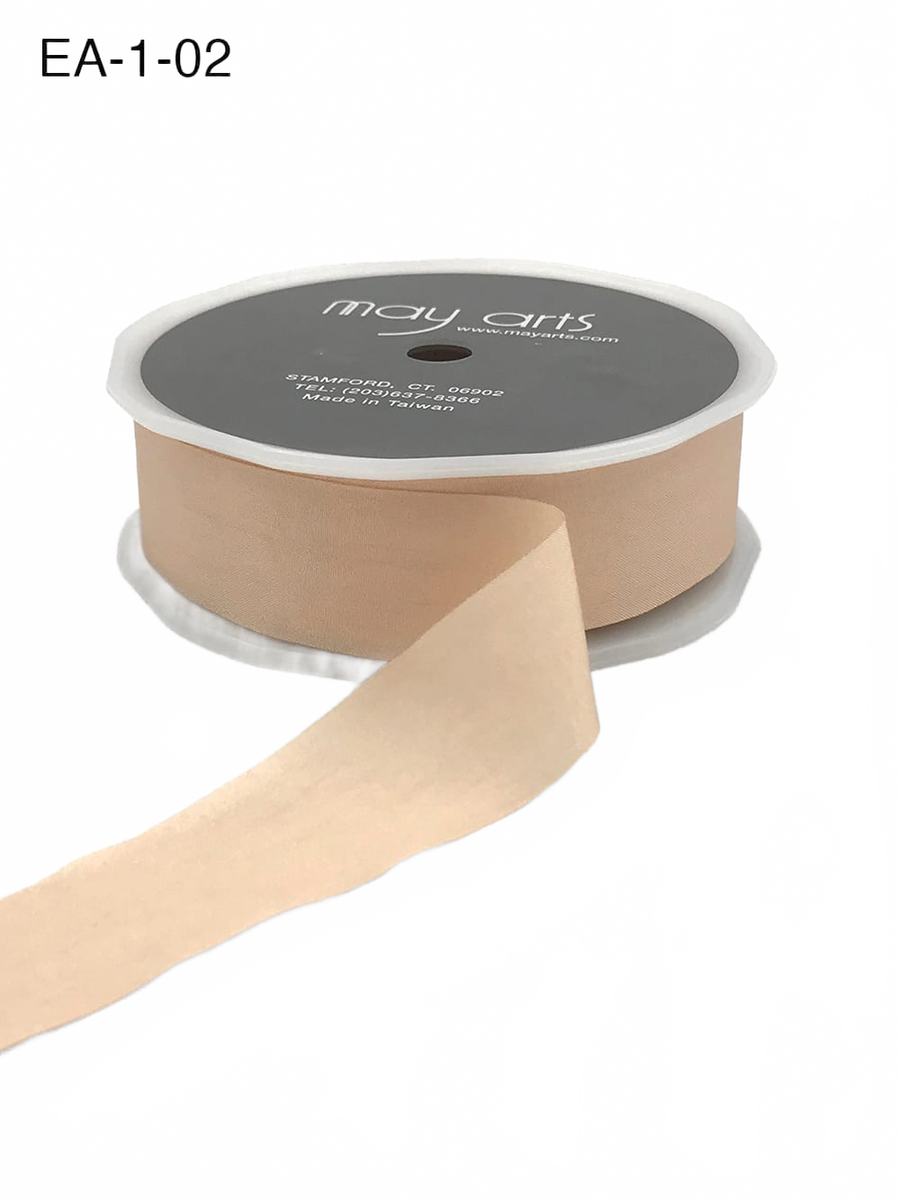 1 Inch Wrinkled Faux Champagne Silk Ribbon With Cut Edge