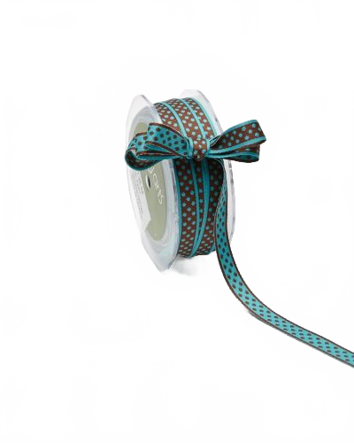 3/8 Inch Reversible Dots Brown/Turquoise Ribbon With Woven Edge