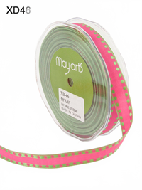 5/8 Inch Woven Solid Dot Edge (Wired) Pink/Green Dots Ribbon