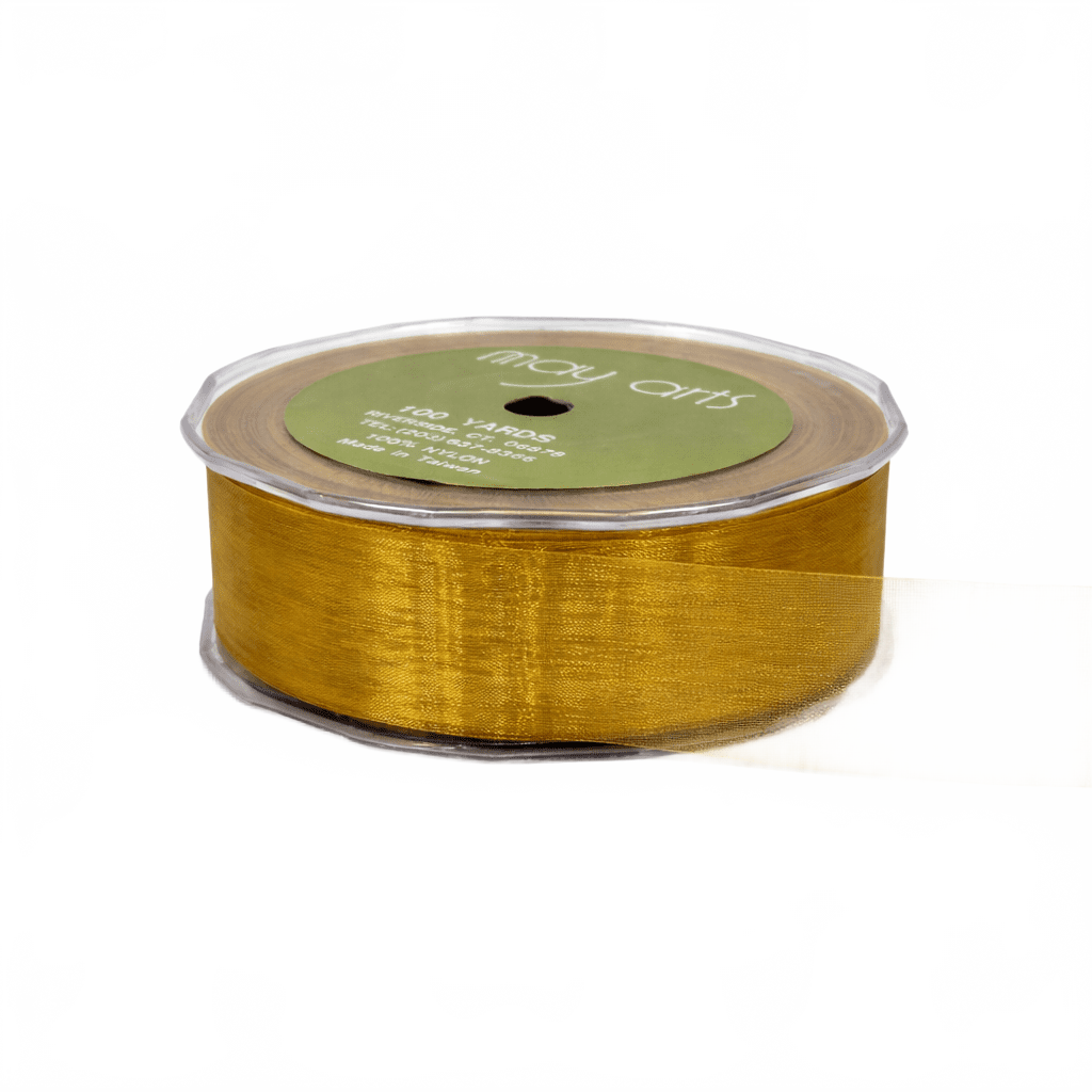 1 Inch Soft Shimmer Butterscotch Sheer Ribbon With Cut Edge