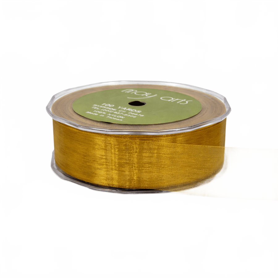 1 Inch Soft Shimmer Butterscotch Sheer Ribbon With Cut Edge