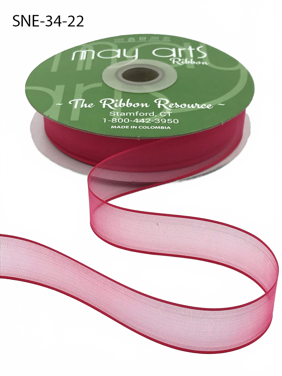 ~3/4 Inch Soft Fuchsia Pink Sheer Ribbon With Thin Solid Edge