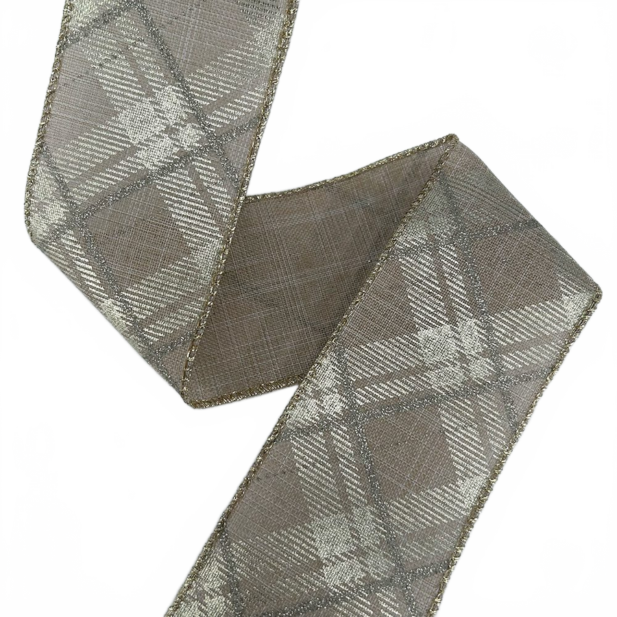 2.5″ Wired Gilded Glitter Plaid Tartan Faux Linen Ribbon