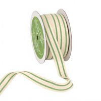 5/8 Inch Celery Cotton Blend Double Stripe Ribbon With Woven Edge