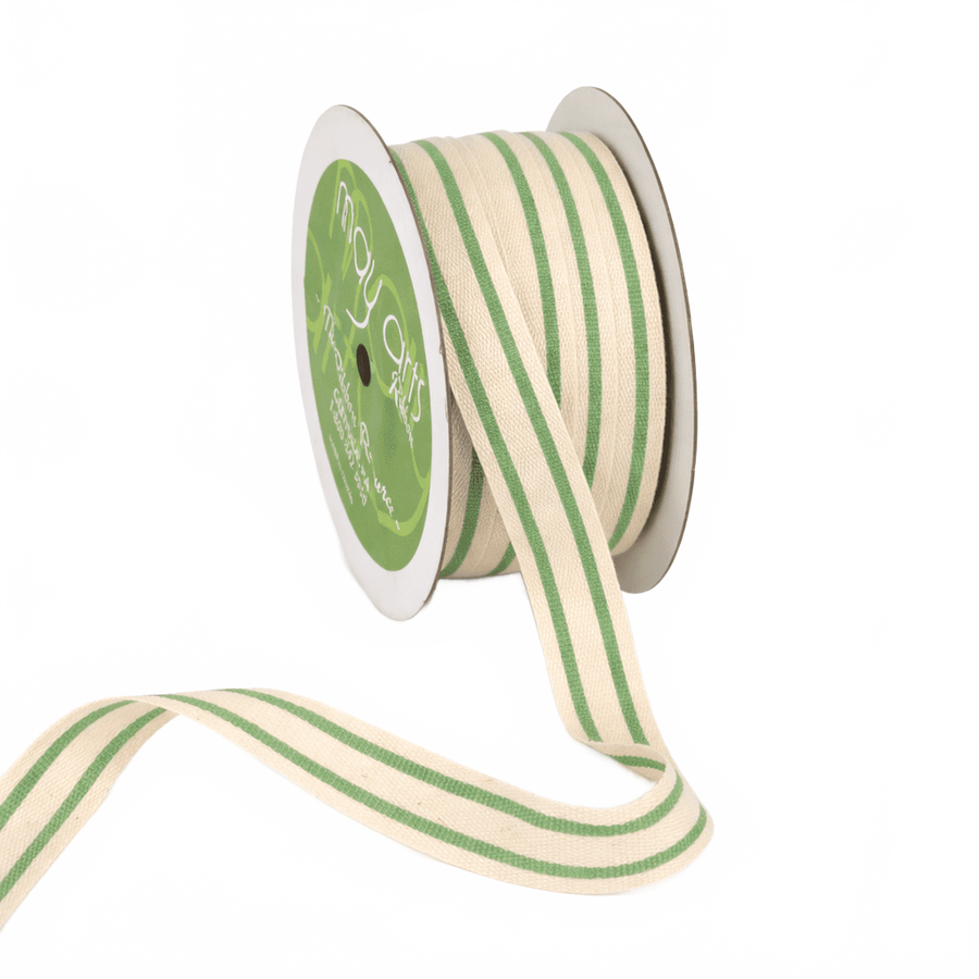 5/8 Inch Celery Cotton Blend Double Stripe Ribbon With Woven Edge