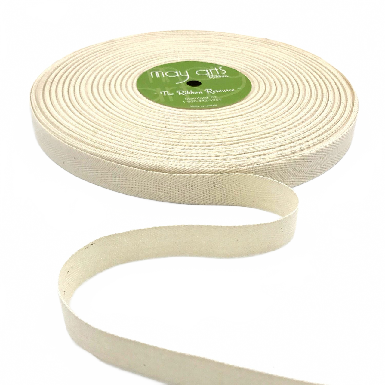 3/4 Inch 100% Cotton Classic Light Weight Natural Twill Ribbon With Woven Edge ()